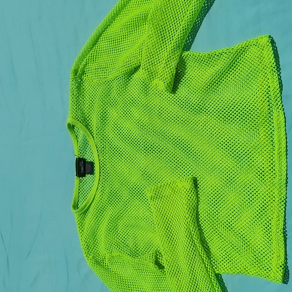 Neon yellow mesh crop top